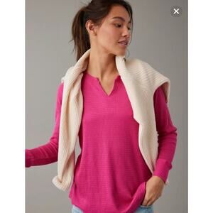 American Eagle Long-sleeve Waffle Plush Pink Tee Top Size Small